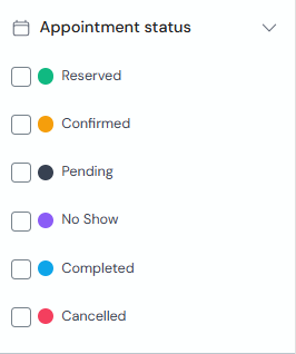 Appointment status filter with checkboxes
