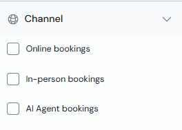 Booking channel filter