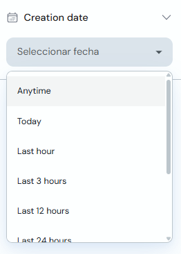 Creation date filter with dropdown menu