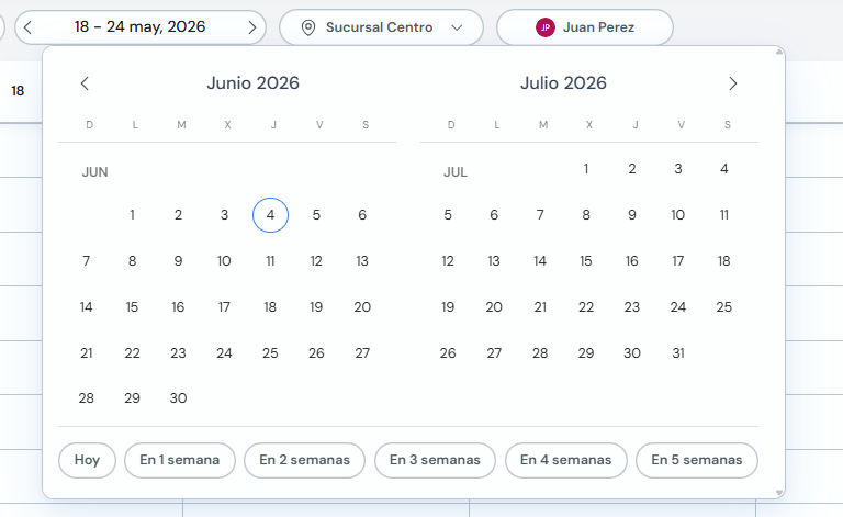 Selector de fechas con calendario y accesos rápidos