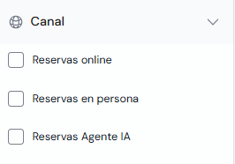 Filtro por canal de reserva