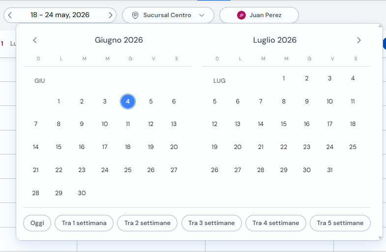 Selettore date con calendario e collegamenti rapidi
