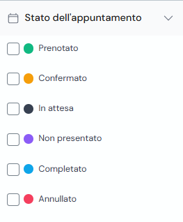 Filtro per stato appuntamento con caselle di controllo