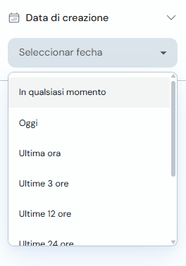 Filtro per data di creazione con menu a discesa