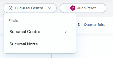 Menu de filiais na agenda