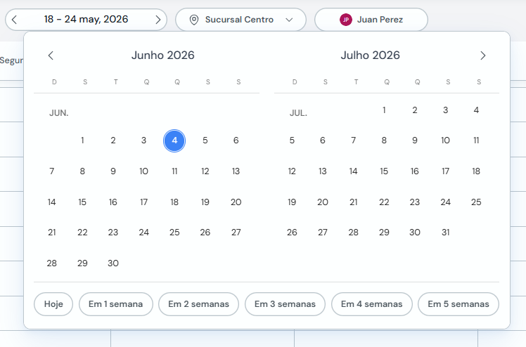 Seletor de datas com calendário e atalhos