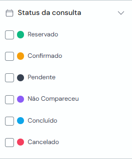 Filtro por status da consulta com caixas de seleção