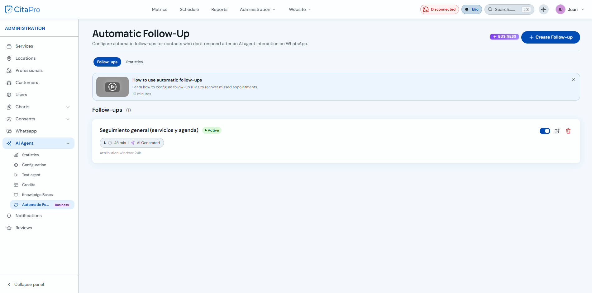 Automated follow-up list with Create Follow-up button