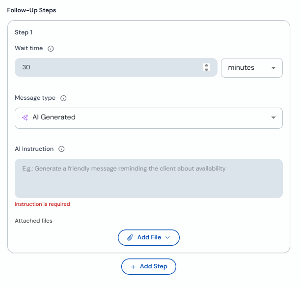 Step 1 with AI-generated message and agent instruction