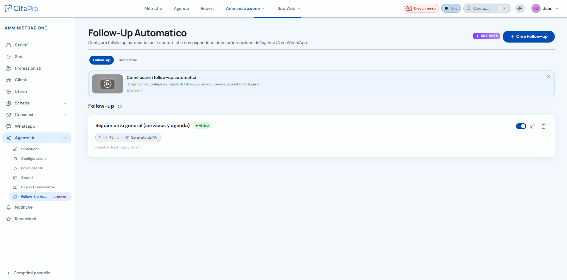 Elenco follow-up automatici con pulsante Crea follow-up