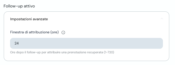 Finestra di attribuzione nelle impostazioni avanzate del follow-up