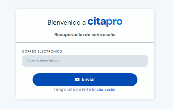 Formulario de recuperación de contraseña con campo de correo electrónico