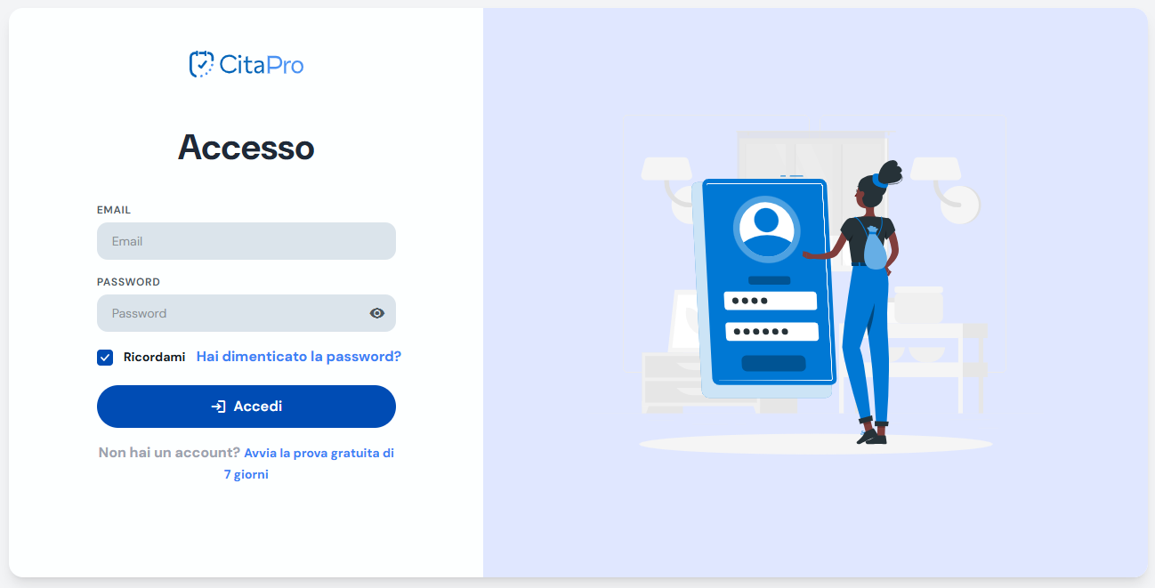 Schermata di accesso con il link per recuperare la password