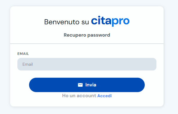 Modulo di recupero password con campo email