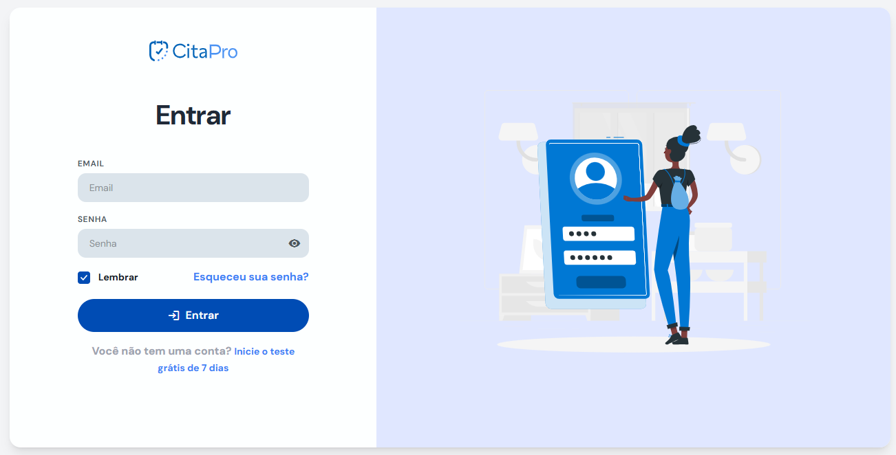 Tela de login com o link para recuperar senha