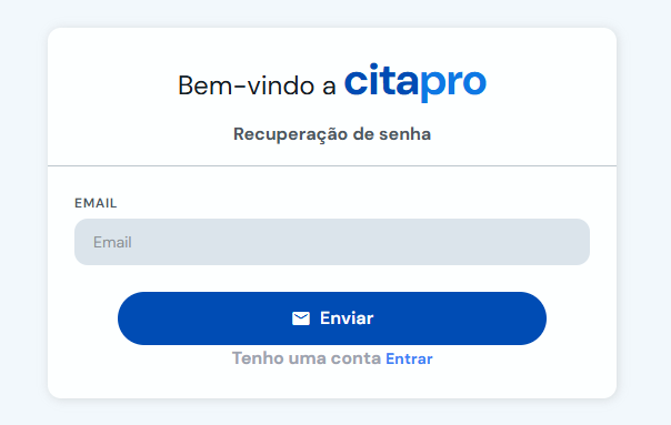 Formulário de recuperação de senha com campo de e-mail