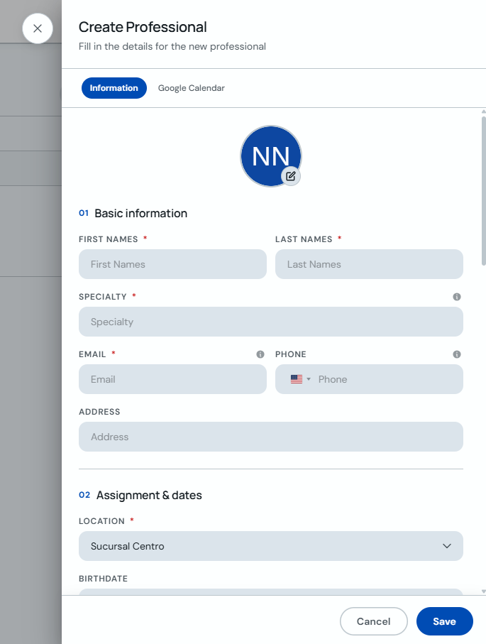 Create Professional form with basic details