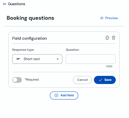 Booking question field settings