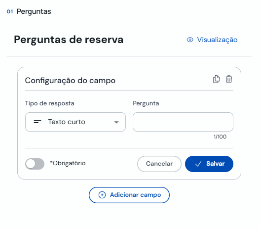 Configuração de um campo de pergunta de reserva