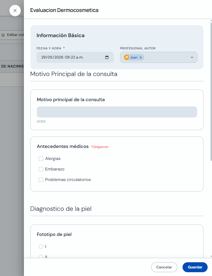 Formulario para registrar una ficha del cliente