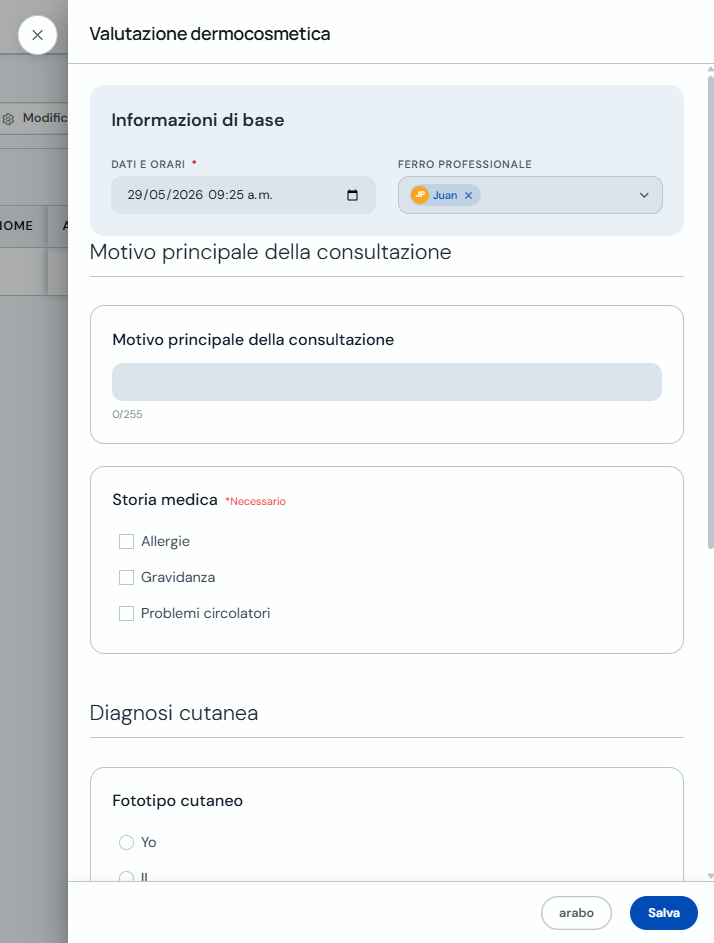 Modulo per registrare una scheda del cliente