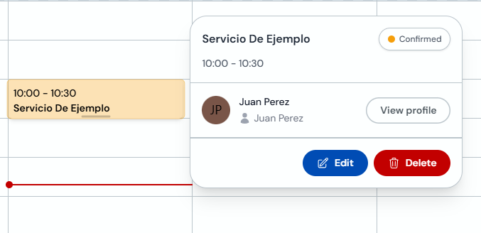 Appointment detail in the calendar with the Edit button