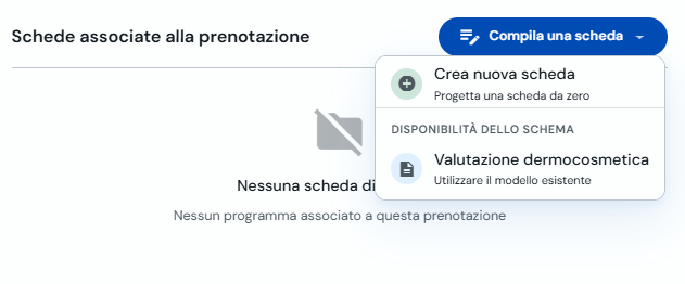 Menu Compila una scheda sulla prenotazione con modelli disponibili