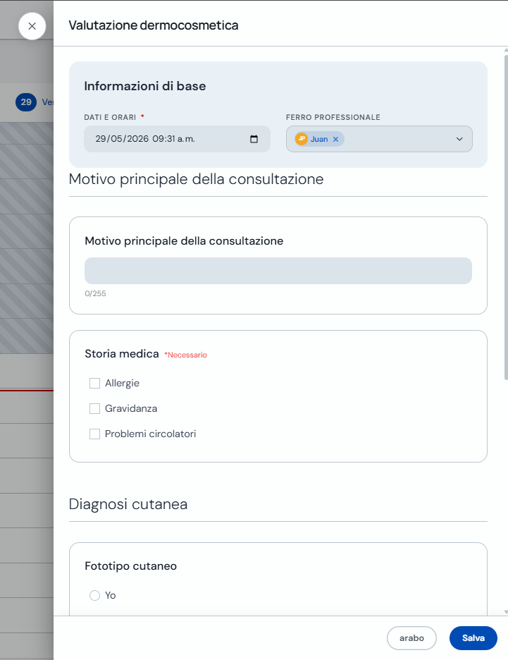 Modulo per registrare una scheda dall'agenda