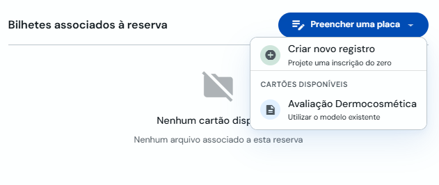 Menu Preencher uma ficha na reserva com modelos disponíveis