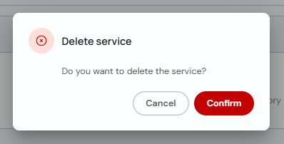 Confirmation modal to delete a service