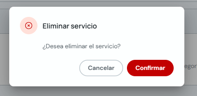 Modal de confirmación para eliminar un servicio