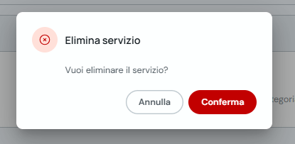 Modale di conferma per eliminare un servizio