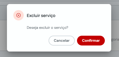 Modal de confirmação para excluir um serviço