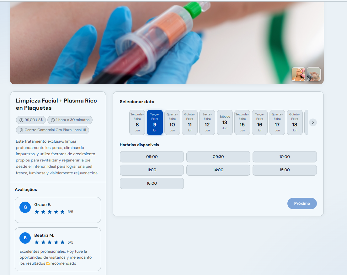 Detalhe do serviço com seletor de data no minissite