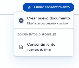 Menú Enviar consentimiento con documentos disponibles