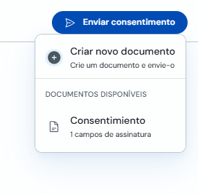 Menu Enviar consentimento com documentos disponíveis