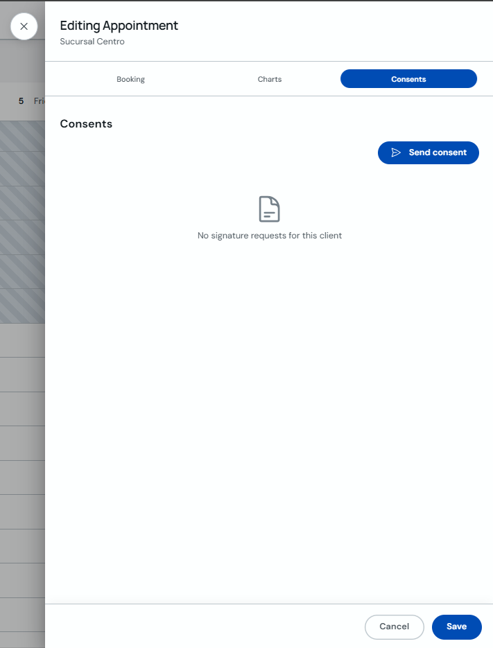 Edit appointment modal with Consents tab