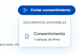 Menú Enviar consentimiento desde la cita