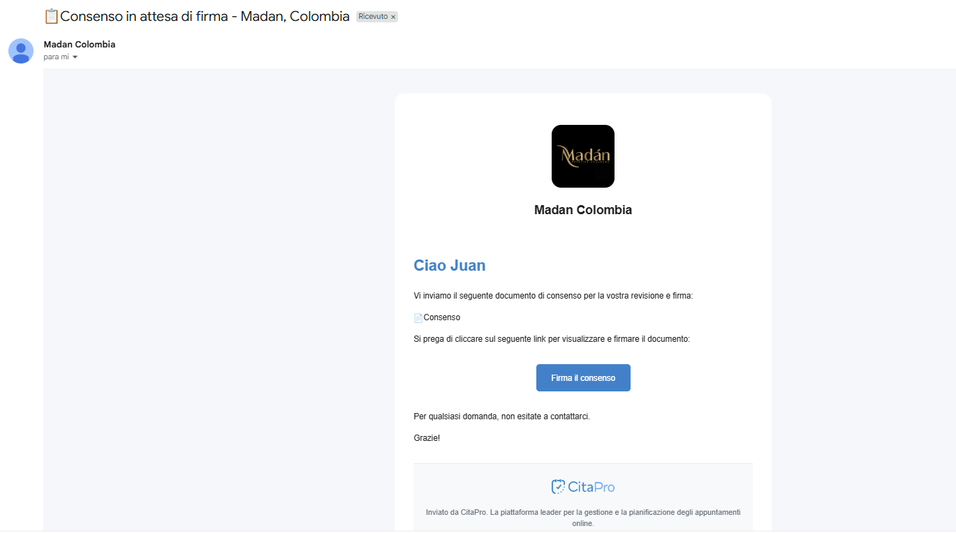 Email con pulsante Firma consenso