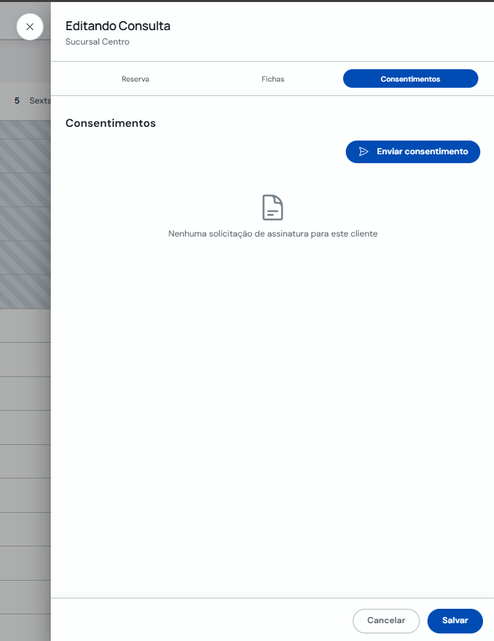 Modal Editar consulta com guia Consentimentos