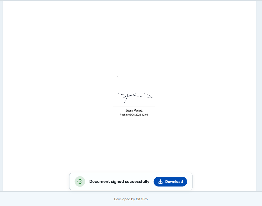 Signed document confirmation with Download option