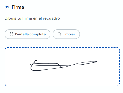 Recuadro para dibujar la firma digital
