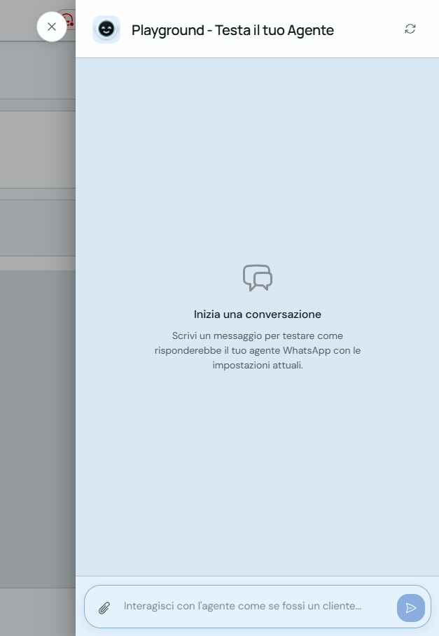 Finestra Il mio agente per provare l'Agente IA WhatsApp