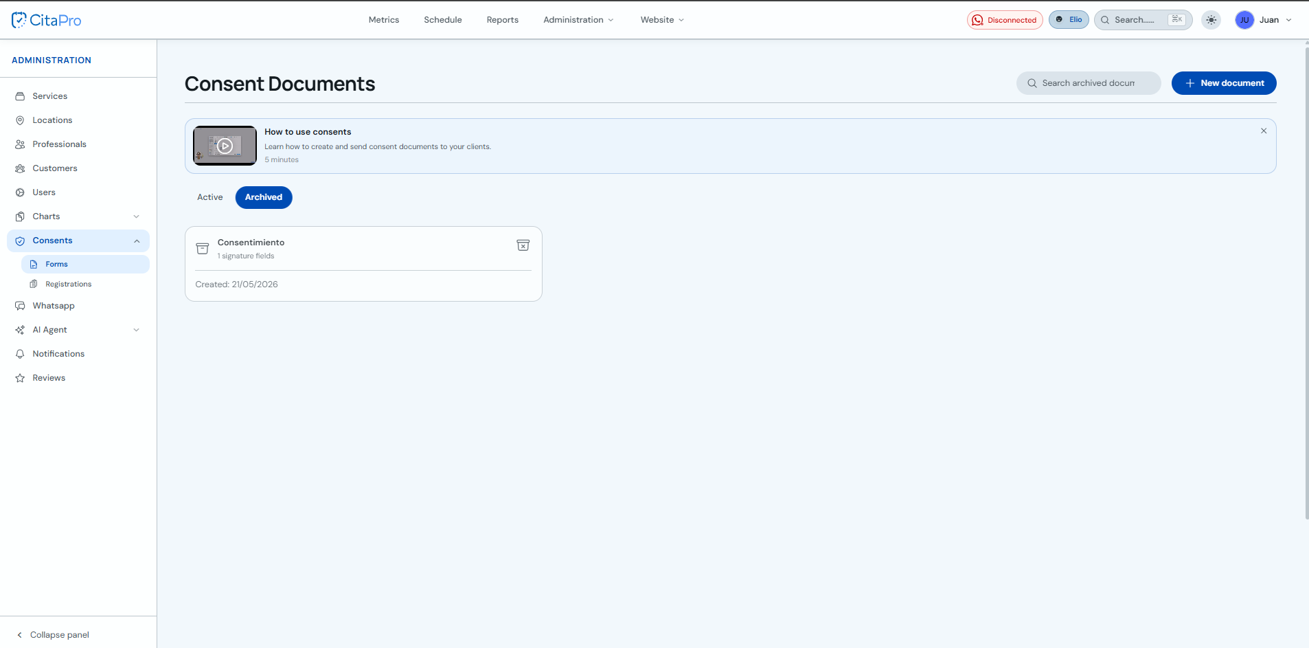 Archived consent documents list