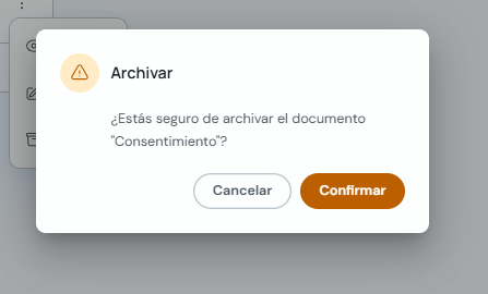 Modal de confirmación para archivar un consentimiento