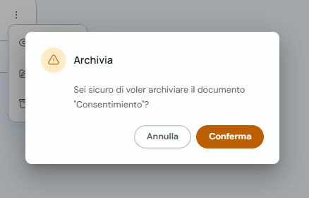 Modale di conferma per archiviare un consenso