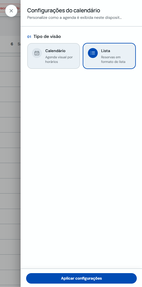 Ajustes com visualização Lista selecionada e botão Aplicar ajustes