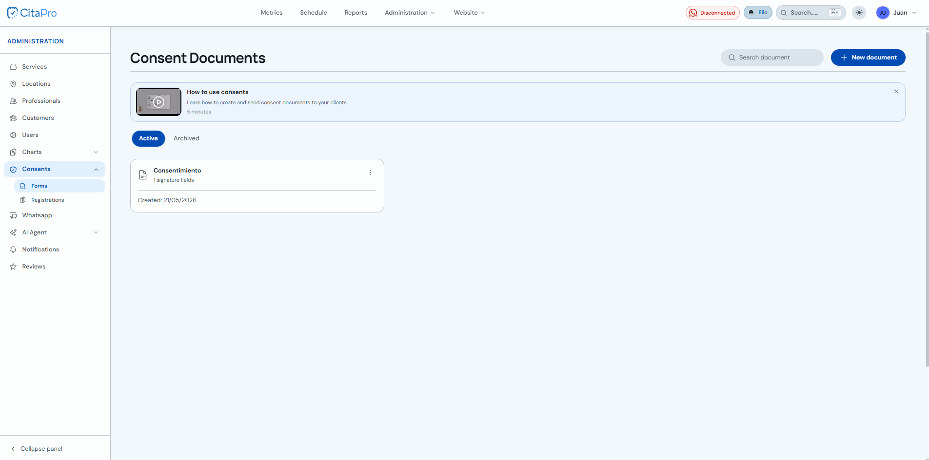 Consent documents list in Forms