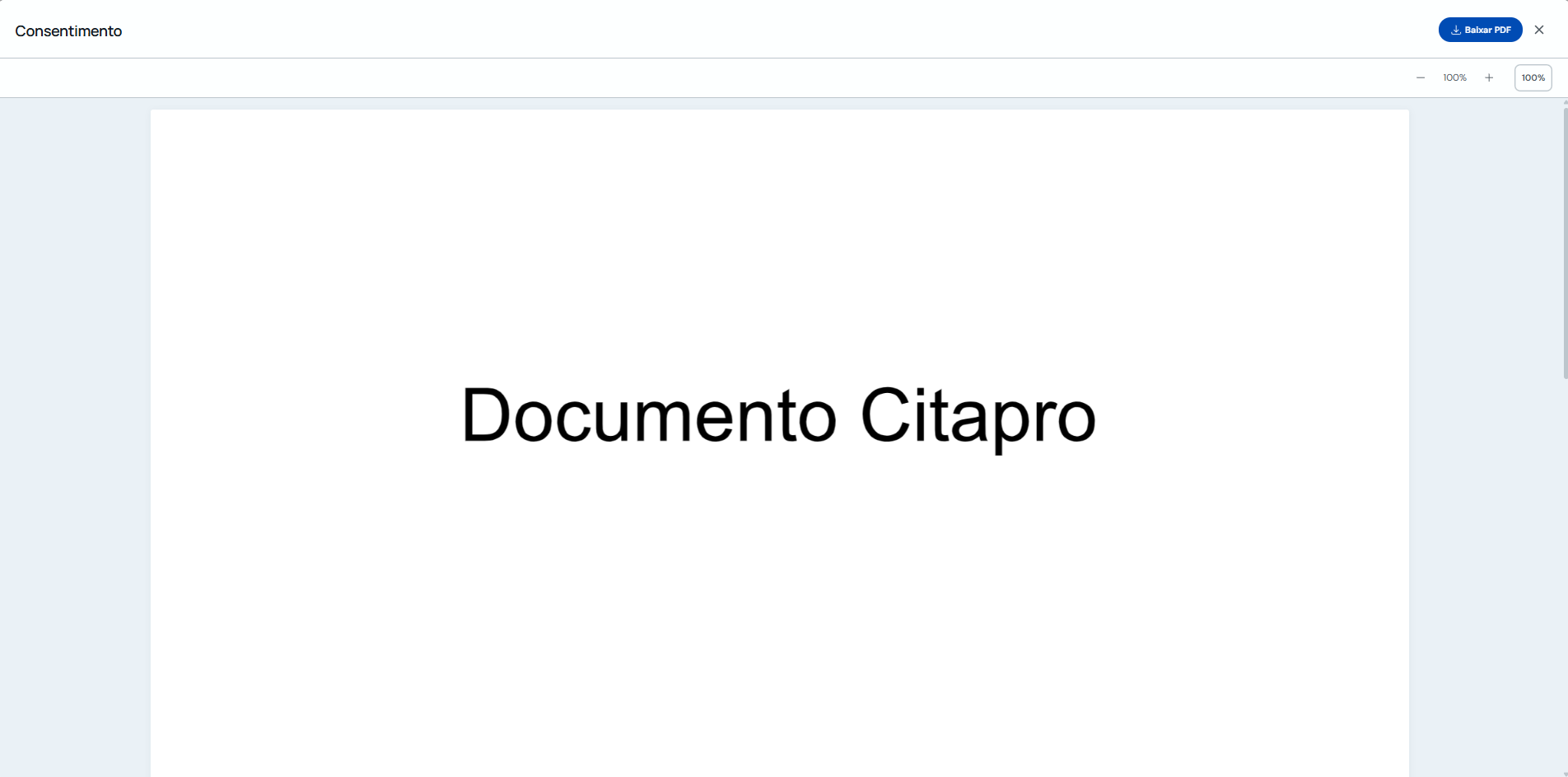 Visualizador do PDF de um documento de consentimento