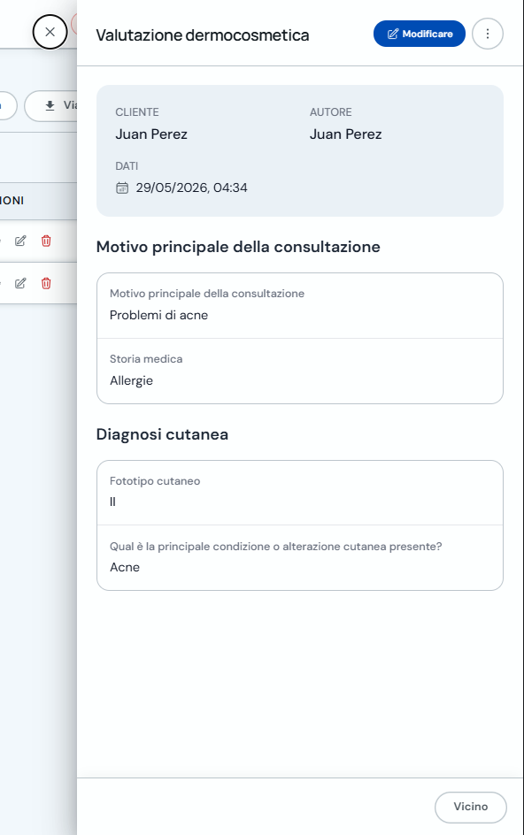 Vista dettagliata di un registro di scheda dal profilo cliente